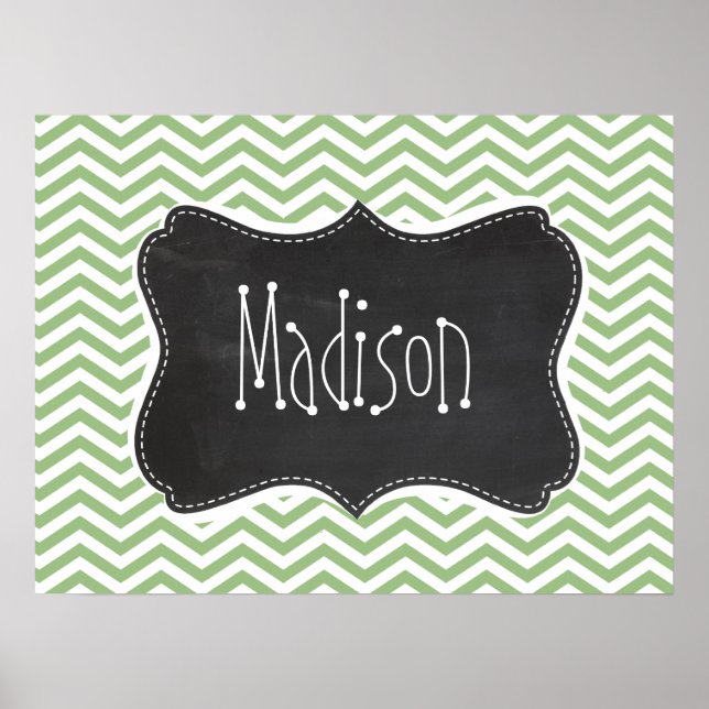 Póster Laurel Green Chevron Stripes; Chalkboard look (Frente)