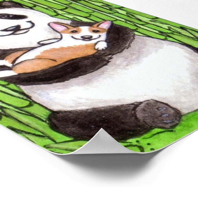 Póster Lauren M. Davis Panda y Pembroke Welsh Dog Art (Esquina)