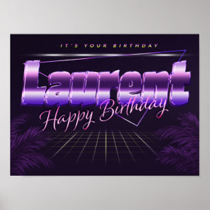 Póster Laurent Name Vorname lila retro Poster Geburtstag