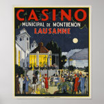 Póster Lausana, Casino Municipal de Montbenon Art Deco<br><div class="desc">Magnífico poster Art Deco del Casino de Lausana en Suiza,  finamente impreso en litografía de piedra alrededor de 1930. Una impresión de alta calidad.</div>