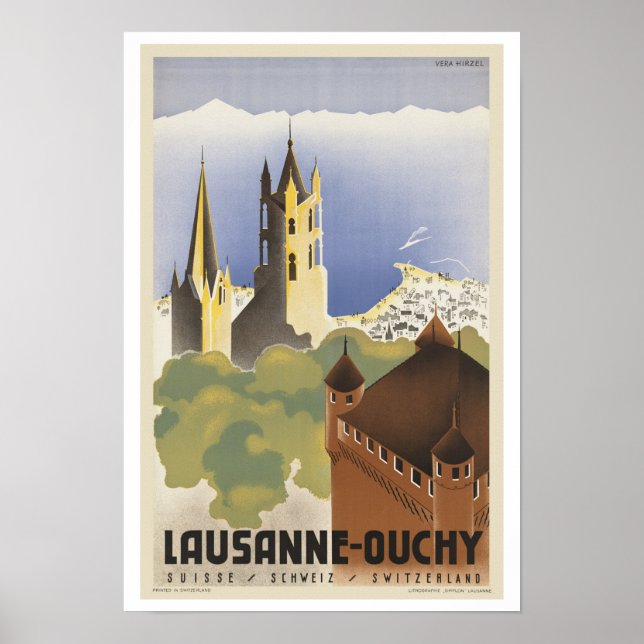 Póster Lausanne Ouchy Suiza ~ Viajes de época Europa (Frente)