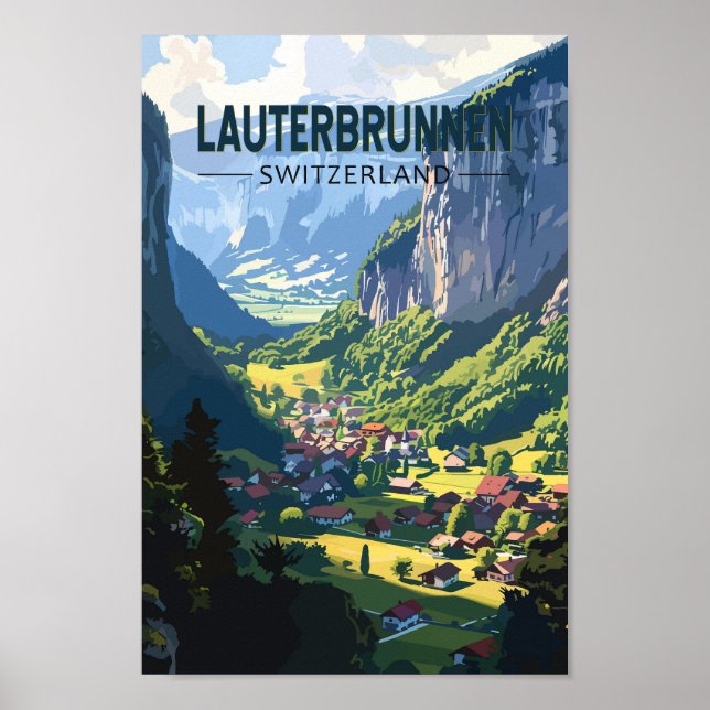 Póster Lauterbrunnen Suiza Viaje a la Vintage (Frente)