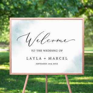 Póster Lavado de Acuarela Bienvenida de Boda Azul