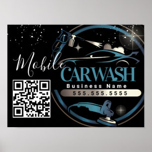 Póster Lavado de Auto Móvil Detalle - Código QR del Logot
