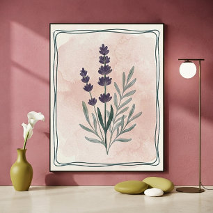 Póster Lavanda Botánica Vintage y Rubor Acuarela