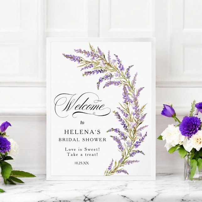 Póster Lavanda de agua floral bienvenida a la ducha de no (Lavender floral watercolor bridal shower welcome poster)