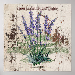 Póster Lavanda en panel de madera rústica