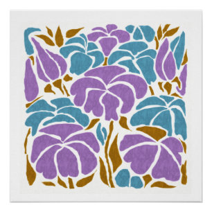 Póster Lavanda estilizada, arte floral azul y amarillo