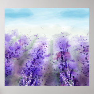 Póster Lavanda provenzal: Campo acuarela de época