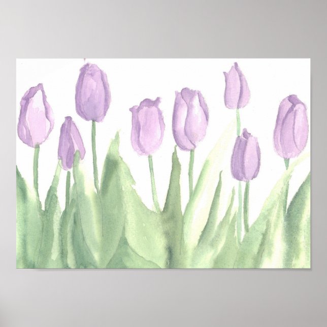 Póster Lavanda Tulip Flower Garden Watercolor (Frente)