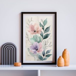 Póster Lavanda y Flores Rosadas Paisaje II   Botánica Mod