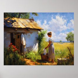 Póster Lavandería colgando de la cabaña