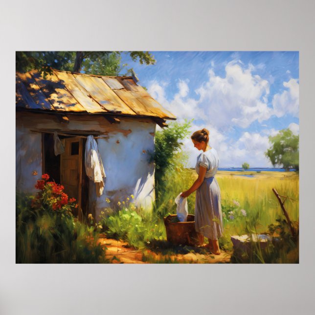 Póster Lavandería colgando de la cabaña (Frente)