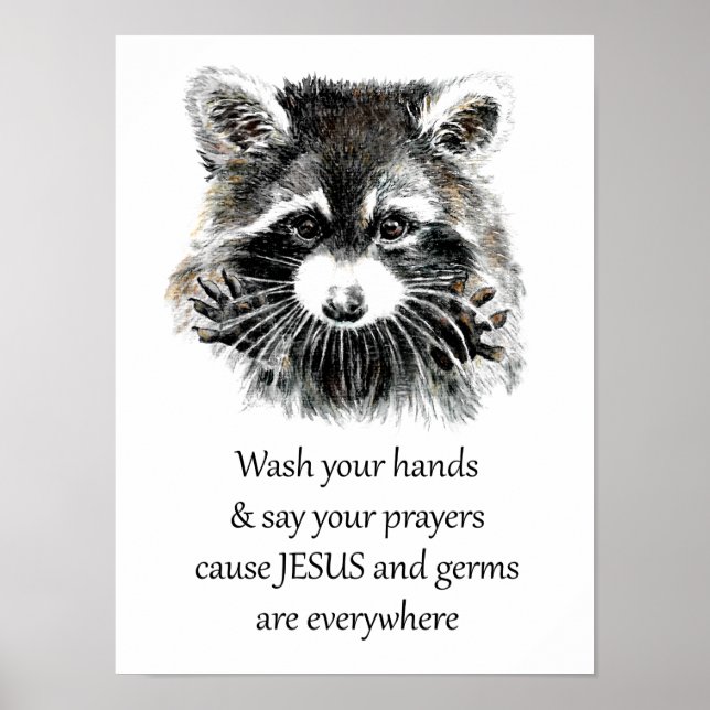 Póster Lavar las manos Raccoon Animal (Frente)