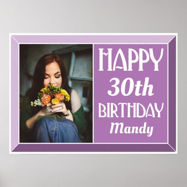 Póster Lavender 30.ª foto de cumpleaños Art Deco (Frente)