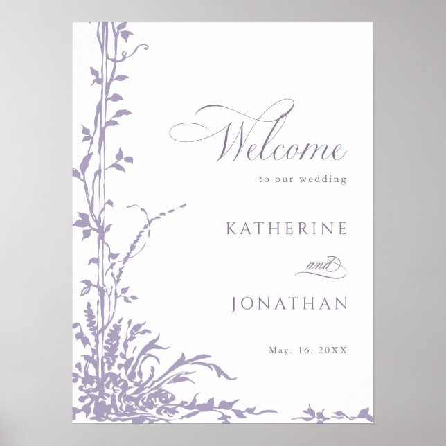 Póster Lavender Botanical Arch Garden Wedding Welcome (Frente)