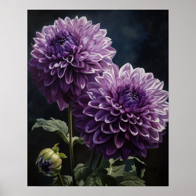 Póster Lavender Dahlia Flowers Art Print Poster (Frente)