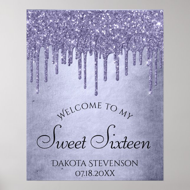 Póster Lavender Drip Sweet 16 Fiesta | Guión de Moda púrp (Frente)