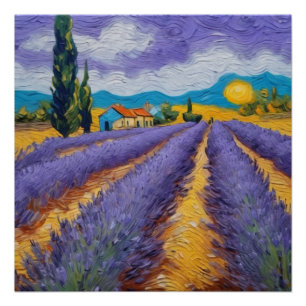 Póster lavender field in van gogh style