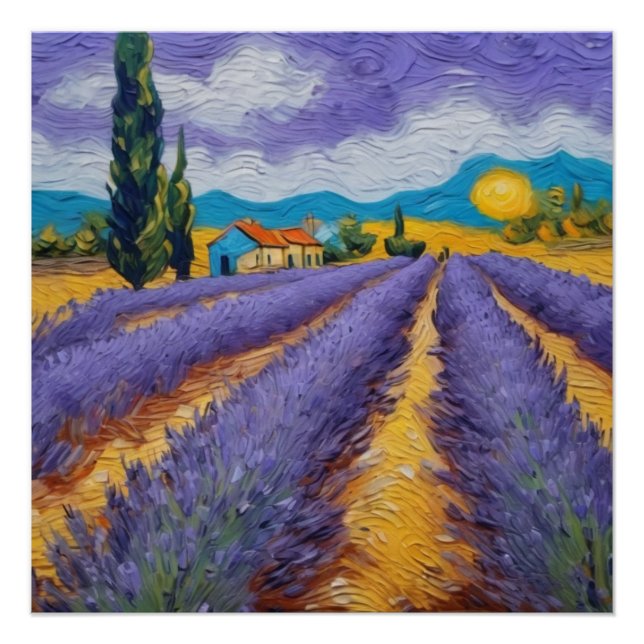Póster lavender field in van gogh style