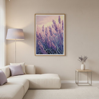 Póster Lavender Field Modern Watercolor Wall Art