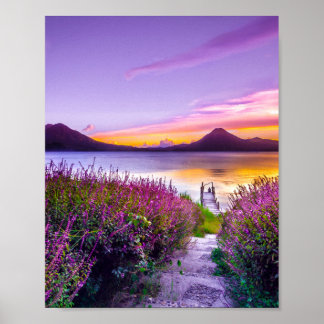Póster Lavender Field Sunset Sunrise Landscape Scenery