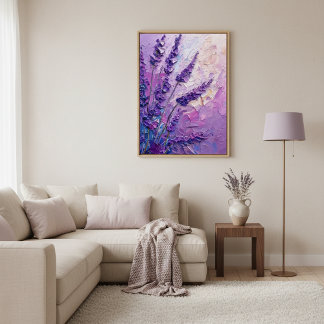 Póster Lavender Floral Abstract Oil Painting Wall Art