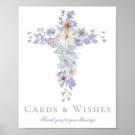 Póster Lavender Floral Cross Baptism Welcome Poster