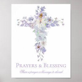 Póster Lavender Floral Cross Baptism Welcome Poster