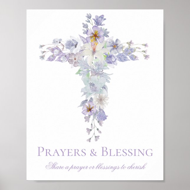 Póster Lavender Floral Cross Baptism Welcome Poster (Frente)