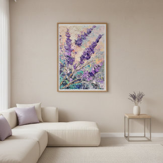 Póster Lavender Flowers Abstract Oil Painting Wall Art