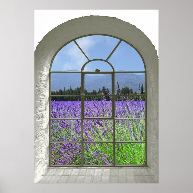 Póster Lavender Garden Faux Window View (Frente)