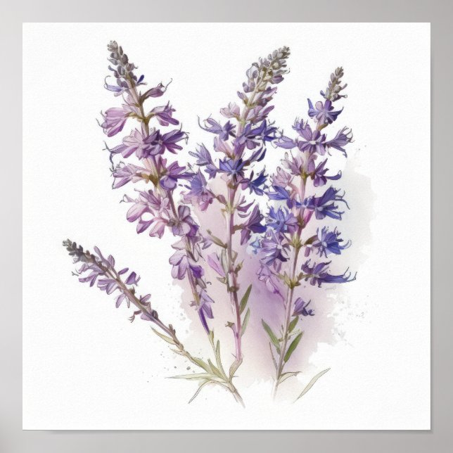 Póster Lavender Larkspur Flower Art Print Poster (Frente)