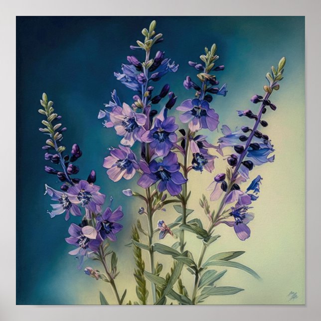 Póster Lavender Larkspur Flower Art Print Poster (Frente)