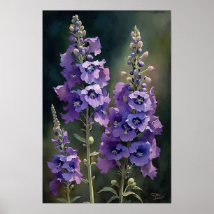 Póster Lavender Larkspur Flower Art Print Poster