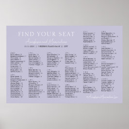 Póster Lavender Lilac Wedding Alphabetical Seating Chart