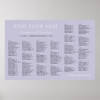 Póster Lavender Lilac Wedding Alphabetical Seating Chart