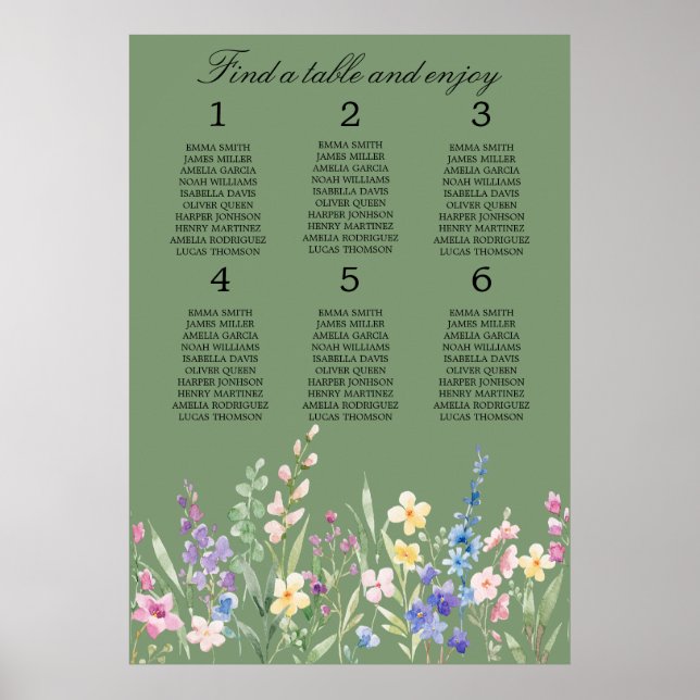 Póster Lavender Mint Floral Wedding Seating Chart (Frente)