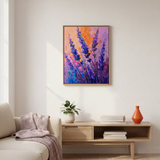 Póster Lavender Orange Sunset Painting Wall Art Poster