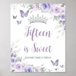 Póster Lavender Purple Floral Quinceañera Treat Favor