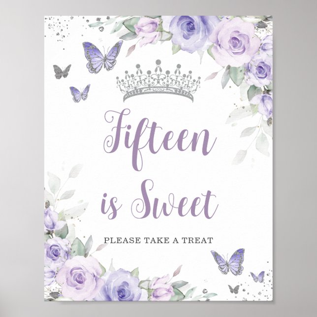 Póster Lavender Purple Floral Quinceañera Treat Favor (Frente)