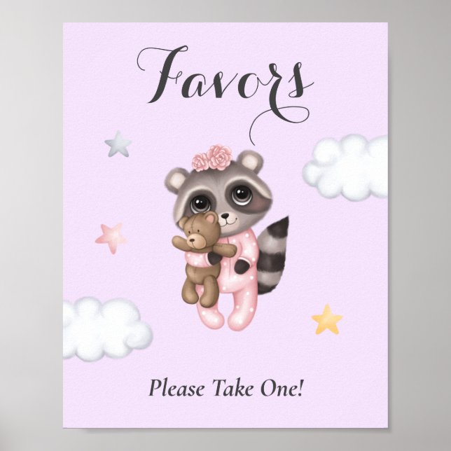 Póster Lavender Raccoon Animal Baby Shower Favor (Frente)
