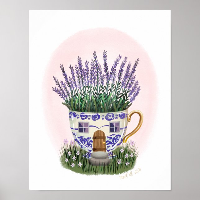 Póster Lavender Teacup Cottage Art Print (Frente)