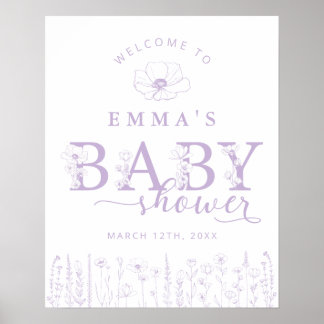 Póster Lavender Wildflower Baby Shower Welcome Sign