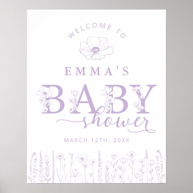 Póster Lavender Wildflower Baby Shower Welcome Sign (Frente)
