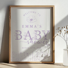 Póster Lavender Wildflower Baby Shower Welcome Sign