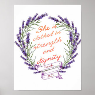 Póster Lavender Wreath Strength Dignidad Biblia Verse art