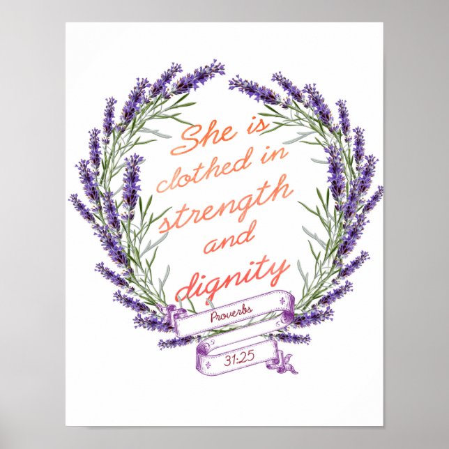 Póster Lavender Wreath Strength Dignidad Biblia Verse art (Frente)