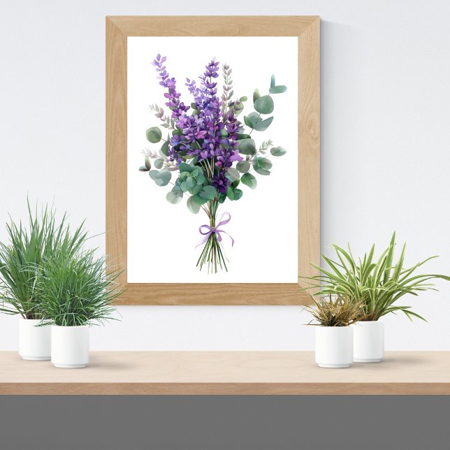 Póster Lavender y Eucalyptus Greenery Floral Botánica (Lavender Eucalyptus Watercolor Wall Art poster print)