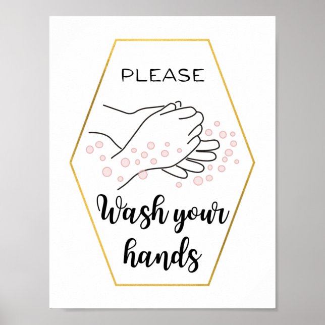Póster Lávese la caligrafía del baño de mano (Frente)